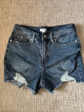 Good American Dark Blue Distressed High-Rise Denim Shorts